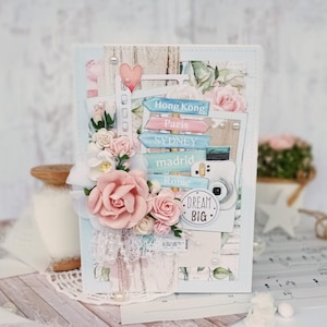 Carte postale de scrapbooking fleurs 17*12 cm