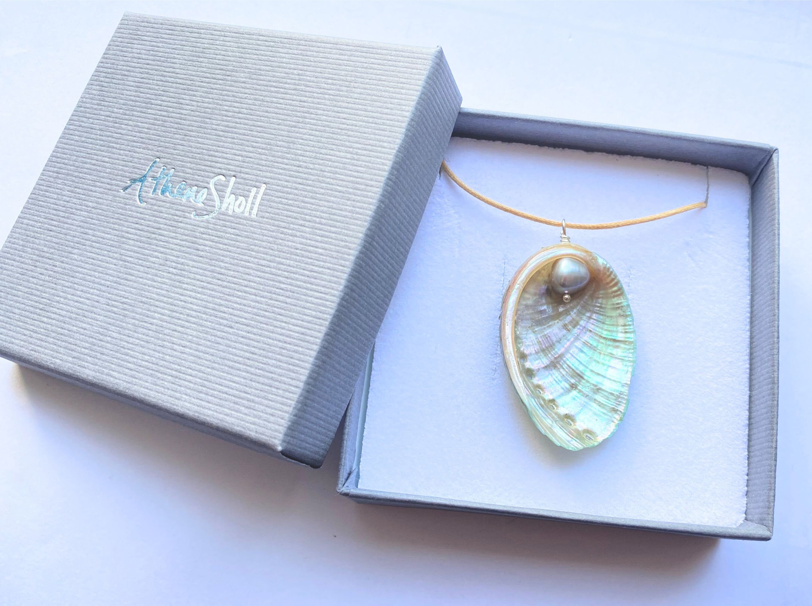 Silver Ormer Shell Ormer Shell, Pendant, Grey Freshwater Pearl, Solid Recycled Sterling ...
