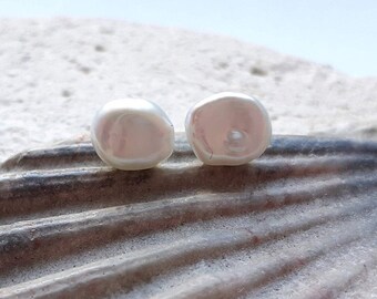 Small, Ivory White, Keshi, Pearl, Stud, Earrings, Sterling Silver Posts, 6-8mm