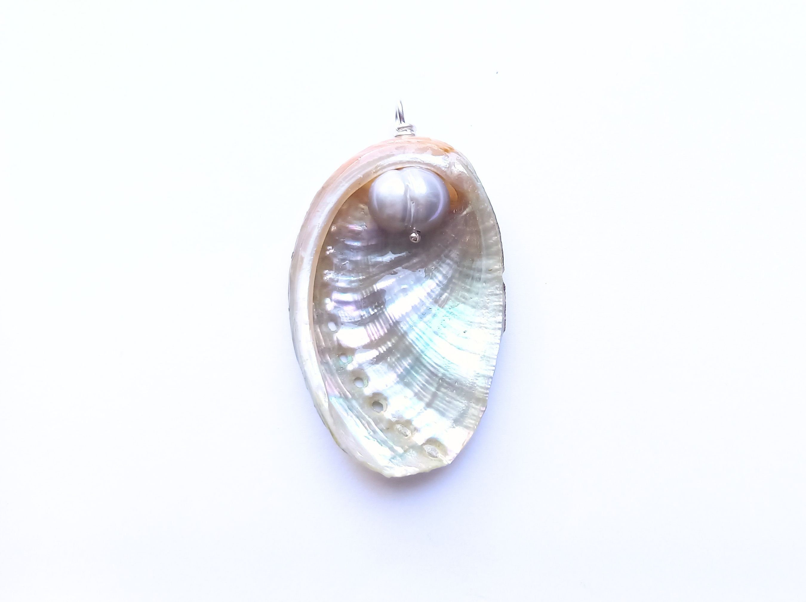 Silver Ormer Shell Ormer Shell, Pendant, Grey Freshwater Pearl, Solid Recycled Sterling ...