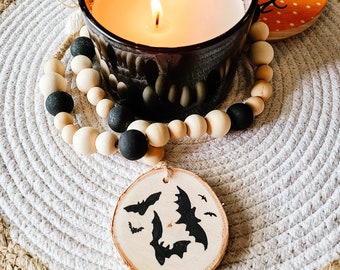 Halloween SALE | Decorative Halloween Beads | Wood Bead Garland | Meditation Beads | Prayer Beads | Bat Decor | Halloween Decor
