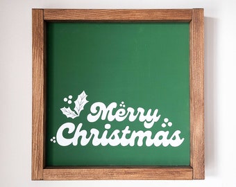 Christmas Holly Sign | Merry Christmas Sign | Christmas Decor | Merry Christmas Print | Wood Christmas Sign