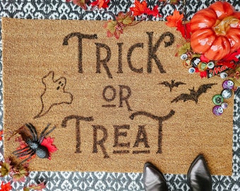 Halloween Doormat | Trick or Treat Doormat | Personalized Doormat | Front Door Mat | Housewarming Gift | Coir Mat |