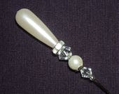 Hatpin PEARL And CRYSTALS Stick Hat Pin Long Vintage Style Silver Pltd