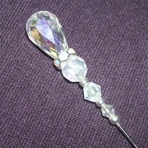 Hatpin CRYSTAL And RHINESTONE Stick Hat Pin Long Vintage Style Silver Pltd