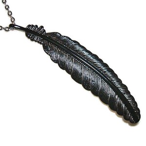 BLACK FEATHER NECKLACE Metaphysical Protection Symbol Raven Crow Black Bird Wing Metal Pendant
