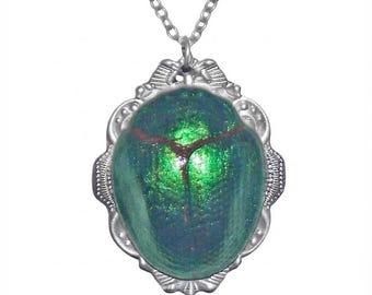 GREEN SCARAB BEETLE Necklace Egyptian Revival Pendant