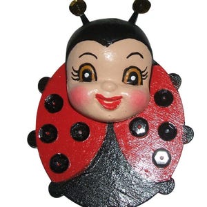 ANTHROPOMORPHIC LADYBUG Ornament Wall Pixie Figurine Vintage Kitsch Style Art