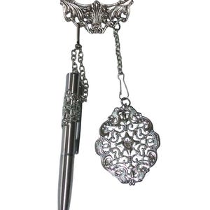 MODERN VICTORIAN Simple CHATELAINE Brooch Pin Useful Pen Notepad Vintage Style