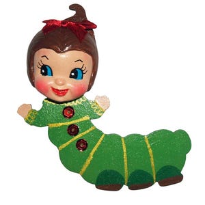ANTHROPOMORPHIC CATERPILLAR BUG Ornament Wall Pixie Figurine Vintage Kitsch Style Art