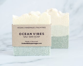 Handmade Salt Bar Soap, Ocean Vibes Organic Hand Soap, Zero Waste Soap Bar, Scented Palm Free Sea Salt Soap 90g