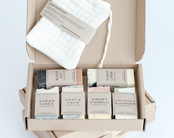 Zeep Sampler Box, Handgemaakte zeepstaven monsterset, biologische handzeep, geschenkdoos, zero waste starterset, Mini Soap bars