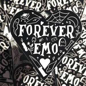 Forever Emo Heart Sticker: Goth Alternative Splash Proof Sticker
