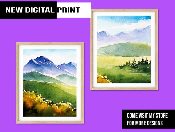 Watercolor Landscape Printable 2 Set Wall Art Abstract | Etsy