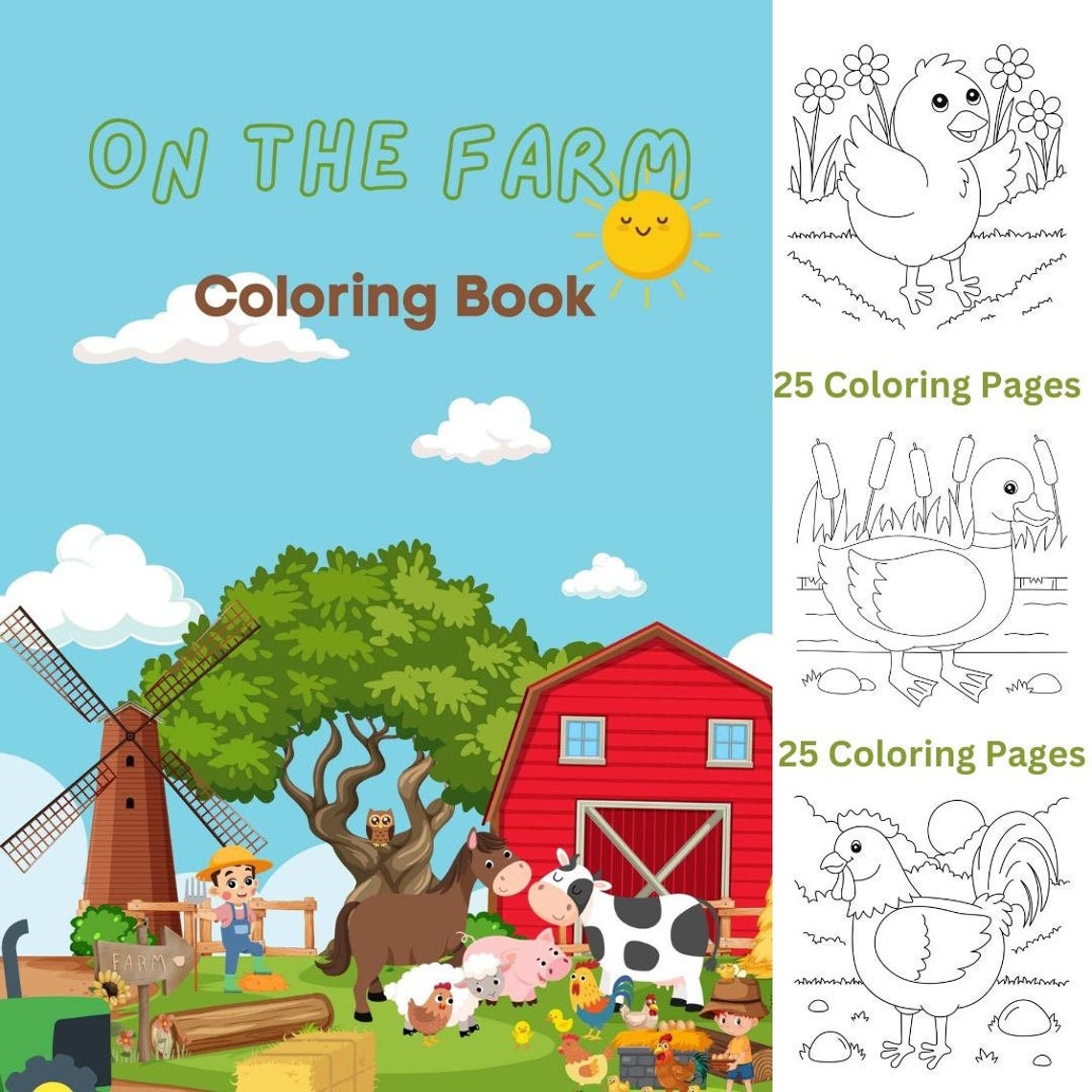 On the Farm Coloring Book Creative Fun With Farm Animals for Kids 25 ...