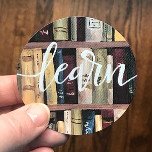 bookshelf sticker "LEARN" -- teacher gift . stocking stuffer . book nerd . book sticker . book lover . bibliophile