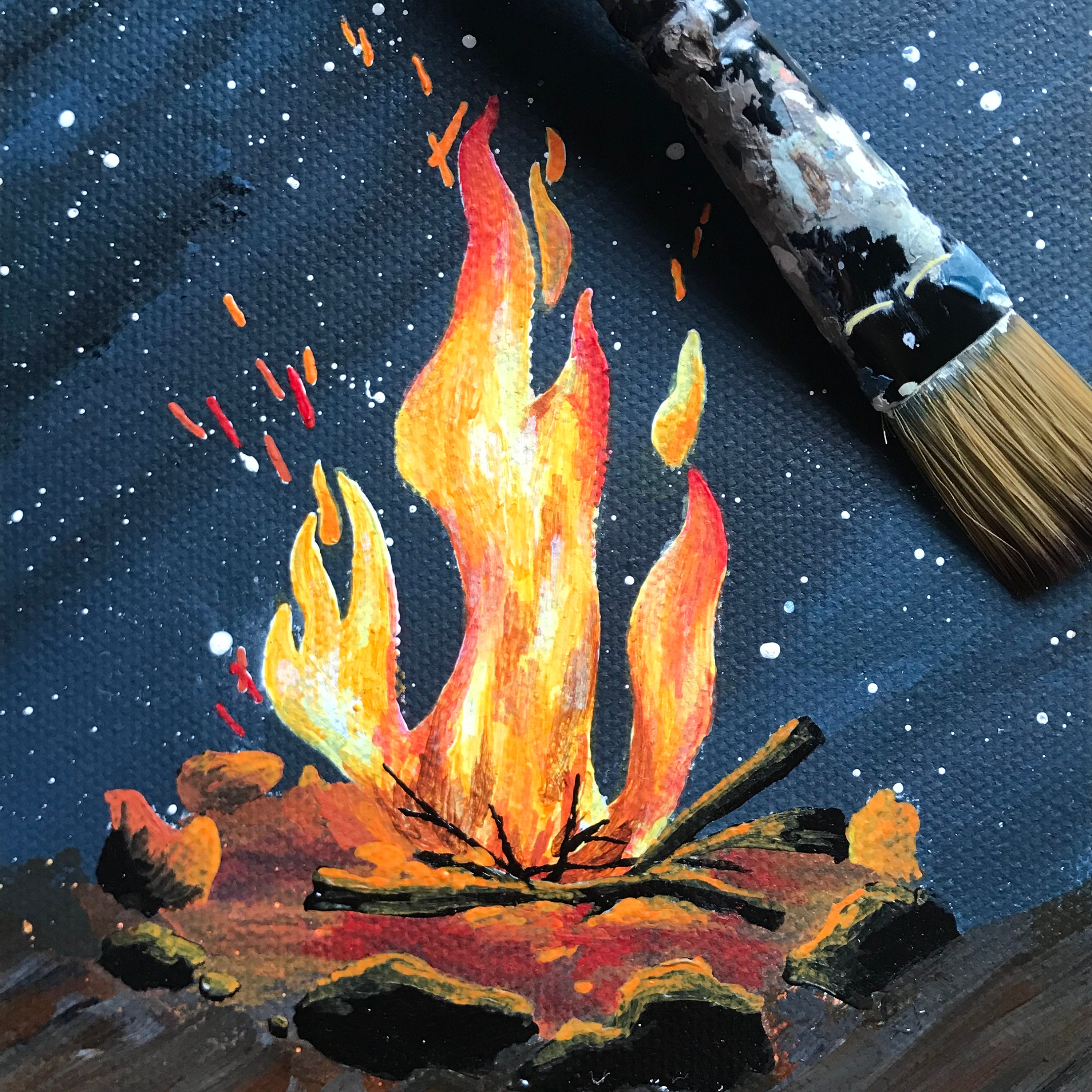 Campfire Painting Print Camping Bonfire Fireplace Fire - Etsy