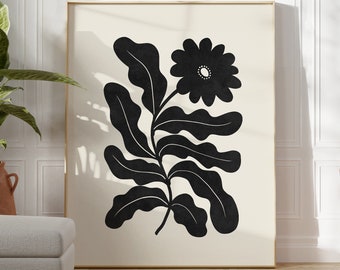 Black Flower Wall Art Abstract Floral Poster Minimalist Floral Decor Black Art Print Modern Wall Decor PRINTABLE DOWNLOAD Floral Art Print