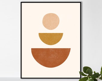 Boho Geometric Shapes Printable Poster, Modern Minimalist Mid century Abstract Art, Mustard Orange Terracotta, Circle - Semicircle Wall Art