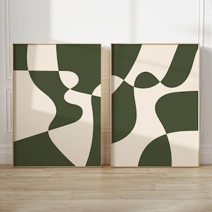 Dark Sage Green Abstract Art Set of 2 Above Bed Art Dark Green Wall Art Set of 2 Sage Green Prints, Sage Green Abstract PRINTABLE Wall Art