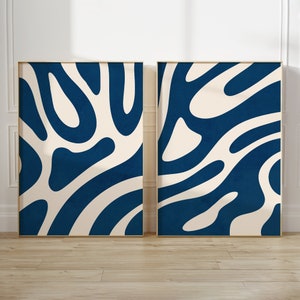 Abstrakte MarineBlaue Wandkunst 2er Set Blau DRUCKBARE Wandkunst minimalistische Kunst Blaue Wanddekor blaue abstrakte Kunst digital DOWNLOAD Kunst