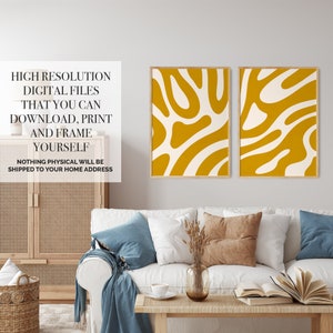 Mustard Yellow Art Set of 2 Prints Abstract Yellow Wall Art PRINTABLE ...