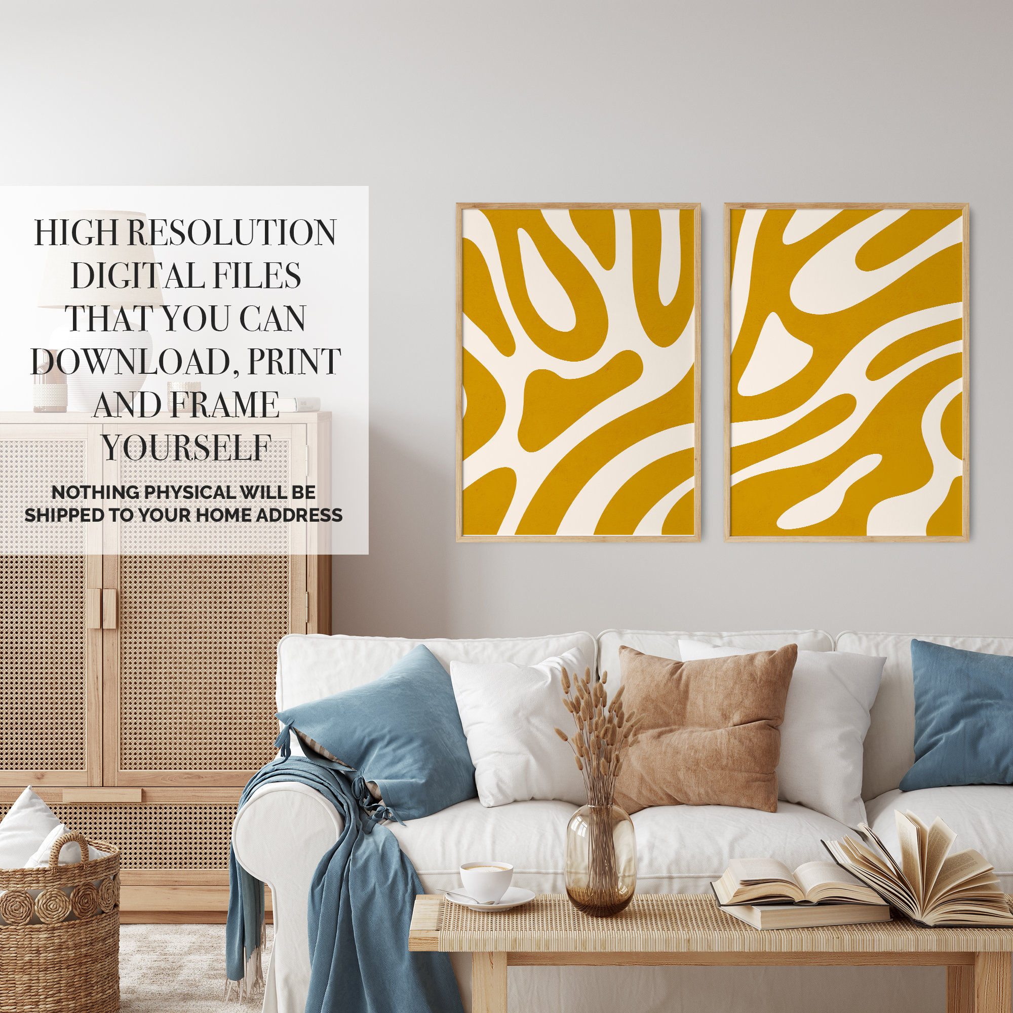 Mustard Yellow Art Set of 2 Prints Abstract Yellow Wall Art PRINTABLE ...