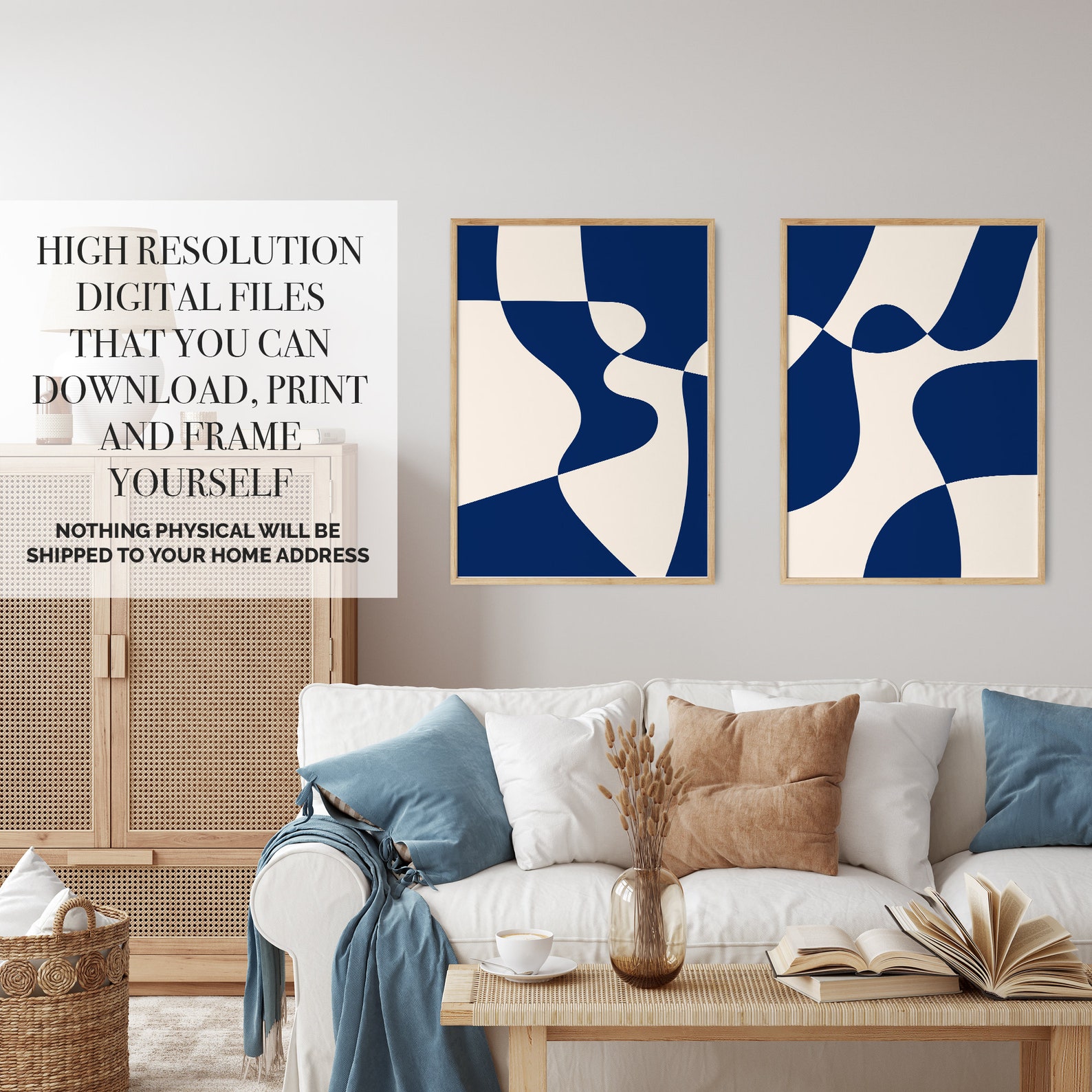 Indigo Blue Abstract Wall Art Set of 2 Abstract Indigo Wall Art Navy ...
