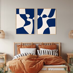 Indigo Blue Abstract Wall Art Set of 2 Abstract Indigo Wall Art Navy ...