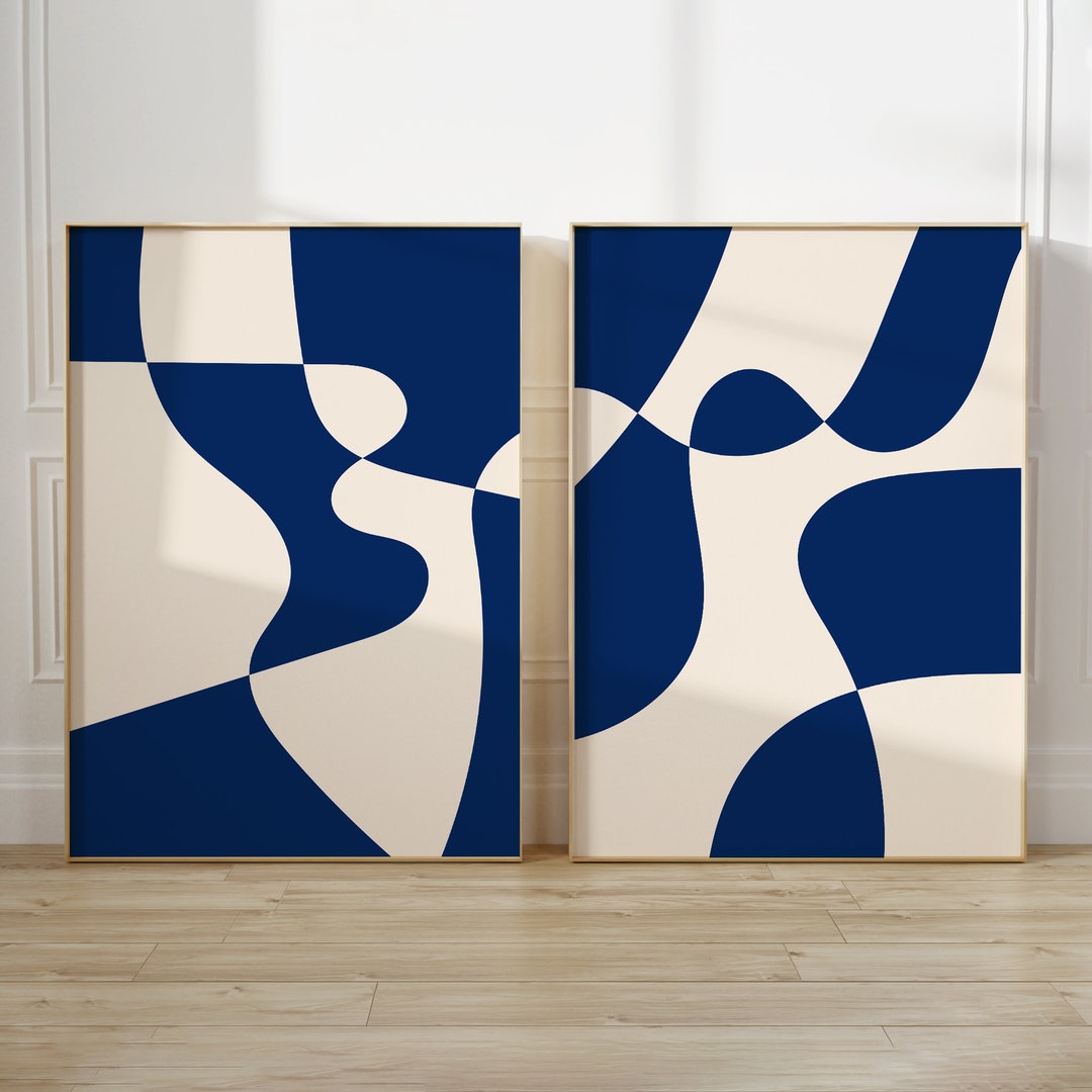 Indigo Blue Abstract Wall Art Set of 2 Abstract Indigo Wall Art Navy