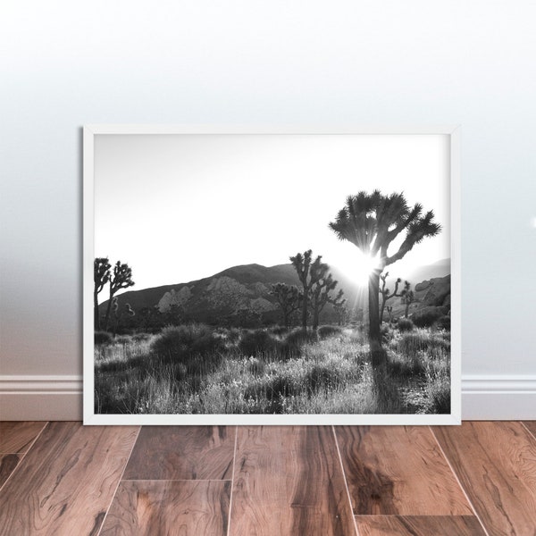 Joshua Tree Print Black and White Desert Art Print Sunset Landscape Desert Photography Boho Art Boho Decor Minimalist Photo Digital Download