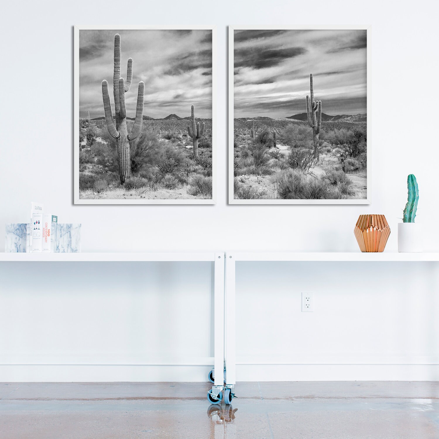 Desert Cactus Photo Black and White Desert Landscape Set of 2 | Etsy