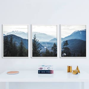 Set of 3 Piece Wall Art Navy Blue Mountain Decor Printable Set of 3 Printable Wall Art Scandinavian Modern Print Set of 3 Prints Navy Blue image 2