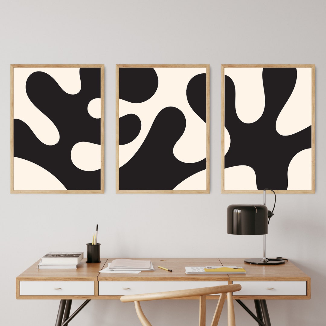 Black Beige Abstract Wall Art Set of 3 Pieces Extra Large PRINTABLE ...