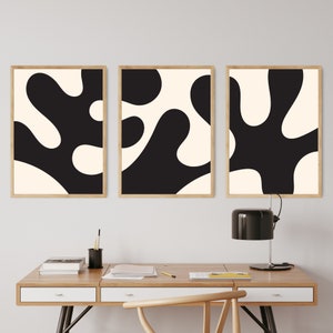 Black Beige Abstract Wall Art Set of 3 Pieces Extra Large PRINTABLE Abstract Wall Art DOWNLOADABLE Art Set Black Modern Abstract Wall Art