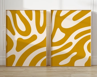 Mustard Yellow Art Set of 2 Prints Abstract Yellow Wall Art PRINTABLE Art Set Mustard Wall Art Yellow Abstract Art Minimalist Yellow Decor