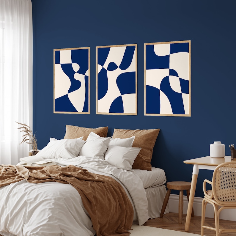 Abstract Indigo Wall Art Set of 3 Navy Blue Wall Art Prints - Etsy