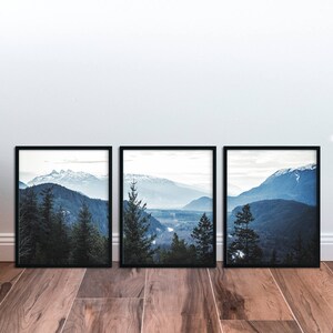 Set of 3 Piece Wall Art Navy Blue Mountain Decor Printable Set of 3 Printable Wall Art Scandinavian Modern Print Set of 3 Prints Navy Blue image 4