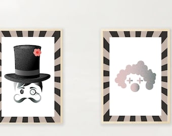 Circus Set vintage Ring Master and Clown Face fun | Instant Digital Download | Print at Home | Cute Fun Kids Room Nursery Wall Art Decor