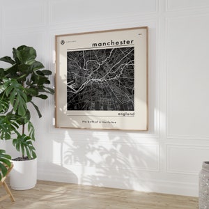 Pacote de 6 tamanhos - Cartazes de mapas vintage de Manchester | Planta de rua | Diário de arquivo estilizado retrô | Download digital instantâneo | Imprimir em casa