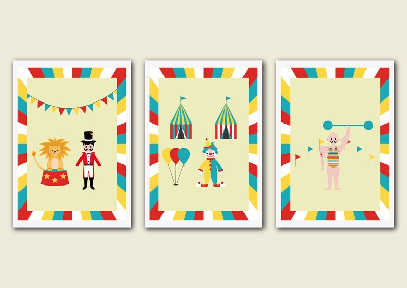 Fun Circus Nursery Wall Art 3 Set Easy Instant Digital - Etsy