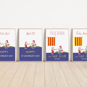 Sant Jordi Day Art Print: Catalan Dragon, Rose, Flag (Digital Download)