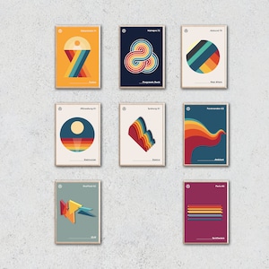 Impresiones de música retro de los años 70, 80, 90 y 2000 - 8 juegos / 45 x 60 cm / Descargas digitales / Dance EDM, New Wave, Electro IDM / Póster decorativo de arte mural llamativo para club