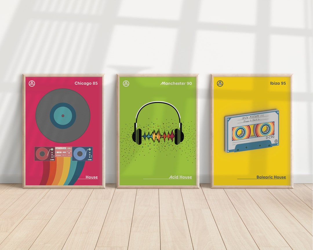set-of-3-cool-house-dance-music-wall-art-80s-90s-retro-bright-colour