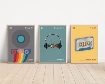 Retro Prints 80s 90s House Music Scenes | 24X36in & A1 | 3x2 Instant Digital Downloads | Chicago Balearic House DJ | Wall Home Art Decor