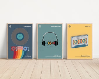 Retro Prints 80s 90s House Music Scenes | 3x2 Instant Digital Downloads | Culture City Chicago Ibiza Balearic House DJ | Wall Home Art Decor