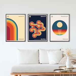 Retro Wall Art Posters | 70s 80s Music Designs Stripes Curve | New Wave Electro | Instant Digital Download A1 & 24X30in | Print Home Decor