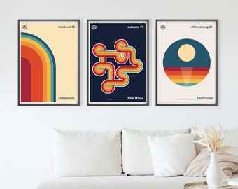 Retro Wall Art Posters | 70s 80s Music Designs Stripes Curve | New Wave Electro | Instant Digital Download A1 & 24X30in | Print Home Decor