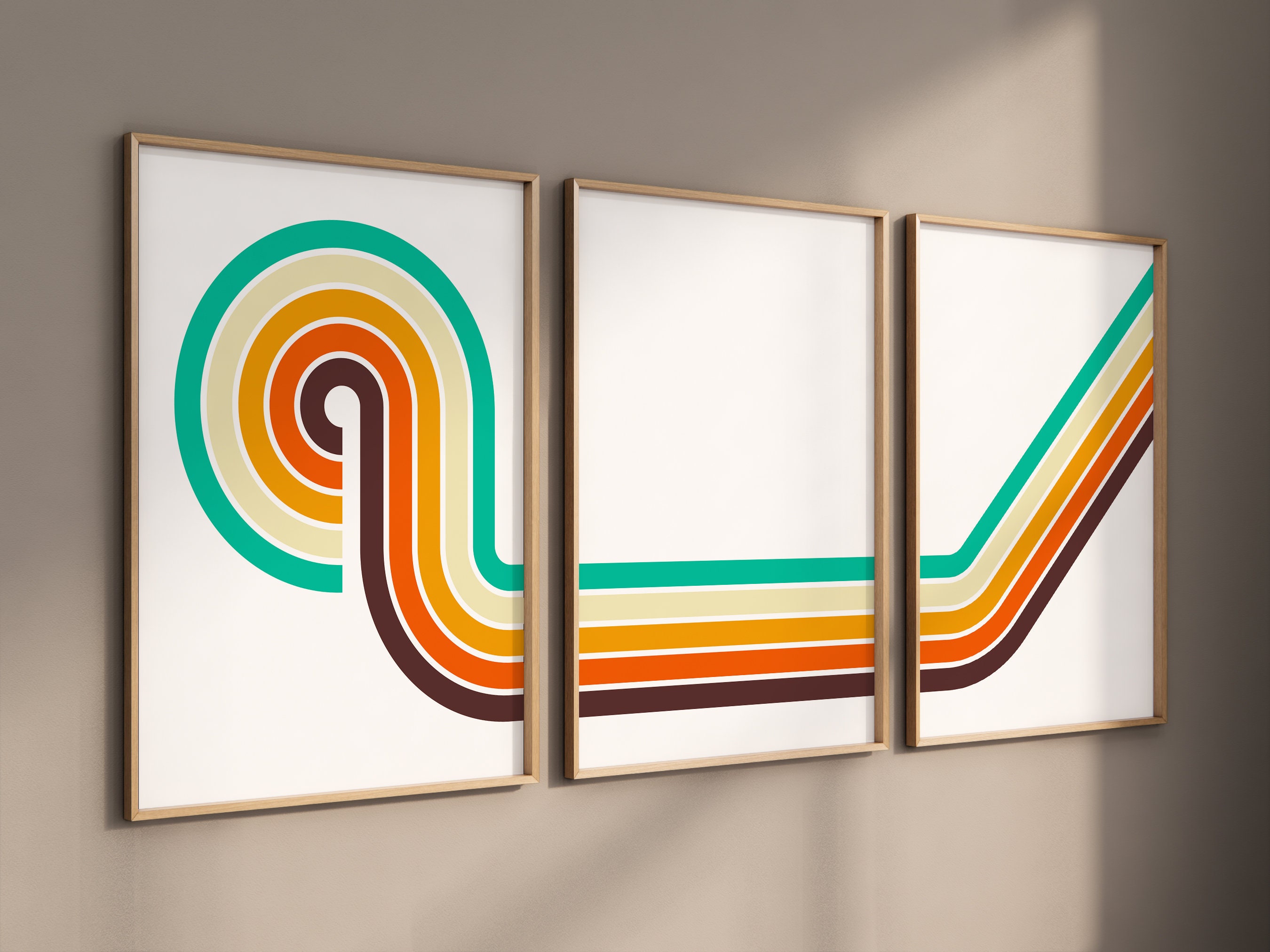 Retro Wall Art Prints | Stripe Lines 3 Piece Poster Set