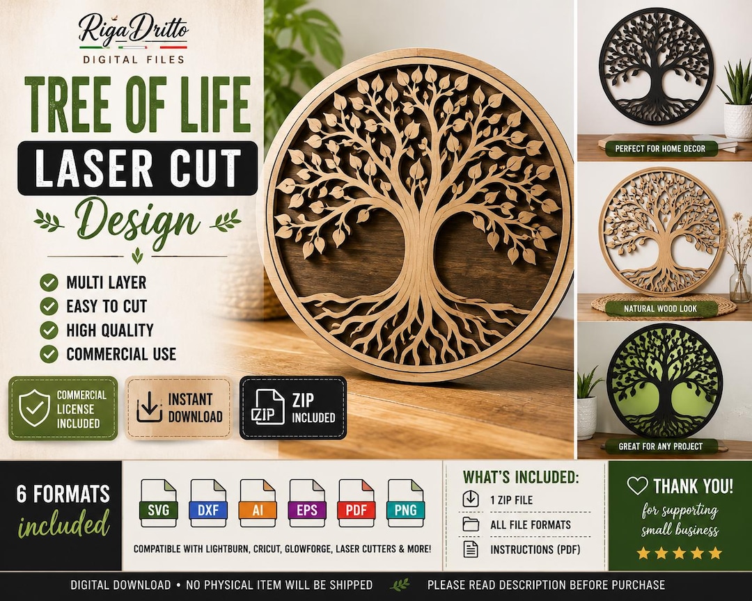Tree of Life Circle Engraving and Cutting Tree of Life Circle